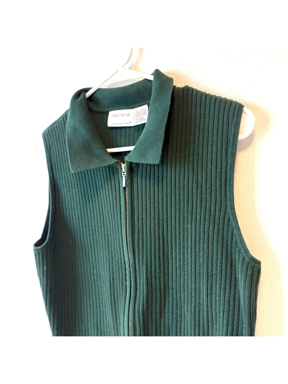 90s Preview Collection 100% Cotton Green Ribbed Knit Vest Size M Vintage Fall